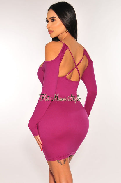 Berry Cut Out CrissCross Long Sleeve Mini Dress