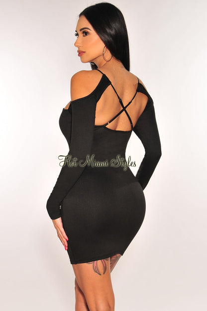 Black Cut Out CrissCross Long Sleeve Mini Dress