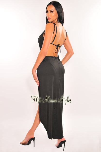 Black Overlay Wrap Around Open Back Cover Up Dress