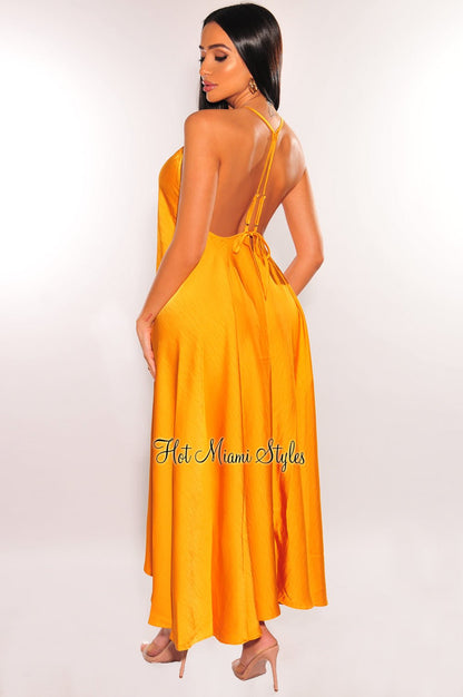 Honey Gold V Cut Spaghetti Straps Maxi Dress