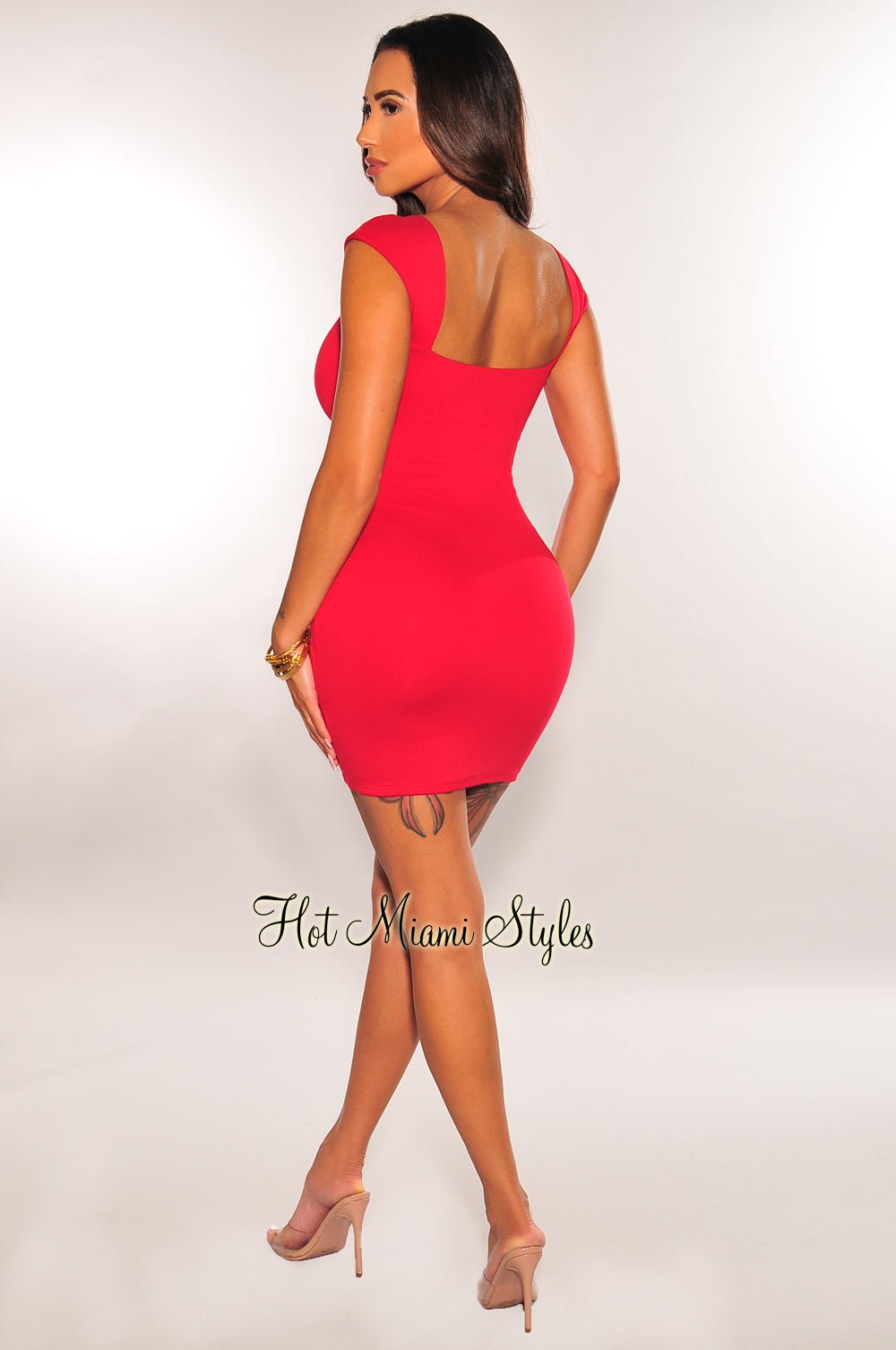 Red Cap Sleeve Sweetheart Mini Dress