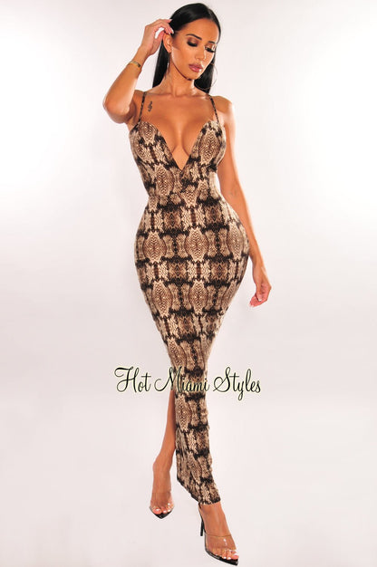 Snake Print Spaghetti Strap Sweetheart Maxi Dress