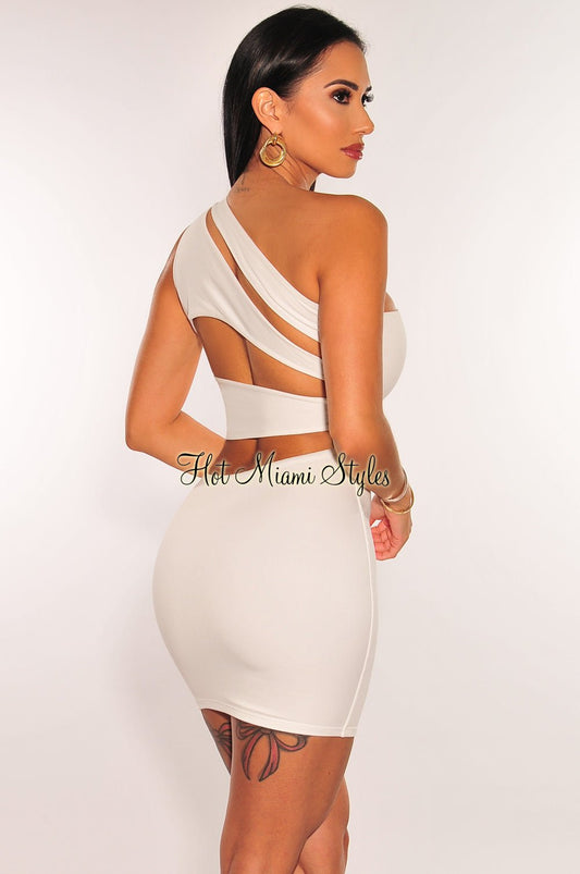 White One Shoulder Cut Out Back Mini Dress